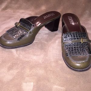 Franco Sarto Sz 7.5M 2 tone olive heeled mules